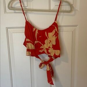 ANGIE - Floral Red Tie-Front Cami Top S:L